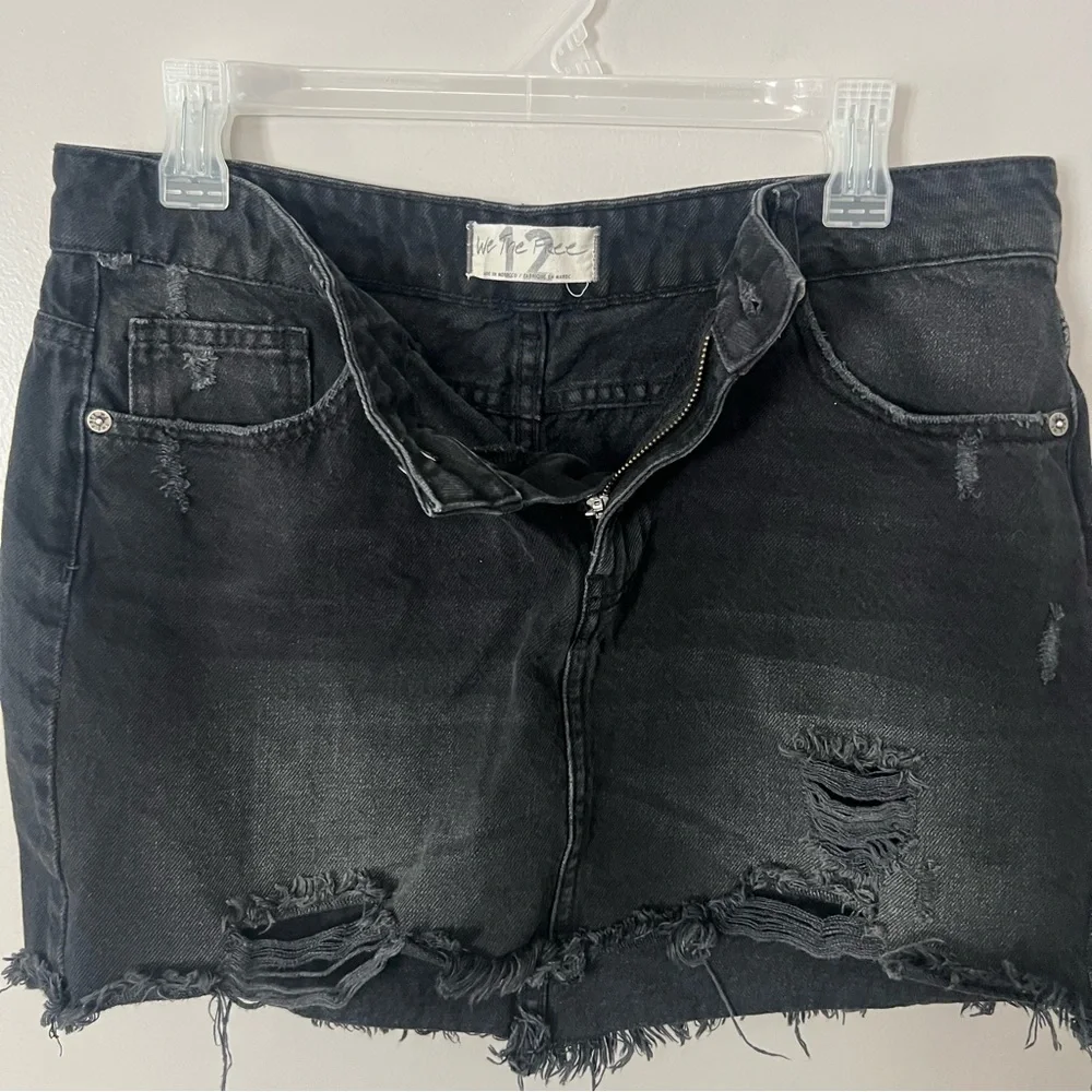We The Free People Black Denim Mini Skirt Ripped Distressed 12 Festival Boho